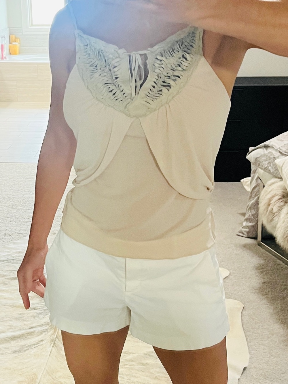 BCBG MaxAxria Draped Strap Top with Leather Trim